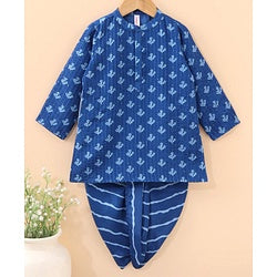 Babyhug Full Sleeves Printed Kurta & Dhoti - Indigo