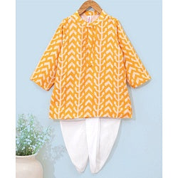 Babyhug Full Sleeves Cotton Kurta & Dhoti Set Printed- Yellow