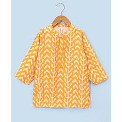 Babyhug Full Sleeves Cotton Kurta & Dhoti Set Printed- Yellow
