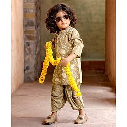 Babyhug Full Sleeves Kurta and Dhoti Set Floral Print - Beige