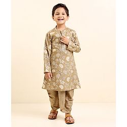 Babyhug Full Sleeves Kurta and Dhoti Set Floral Print - Beige