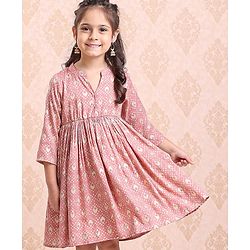 Babyhug Full Sleeves Printed Ethnic Dress - Peach