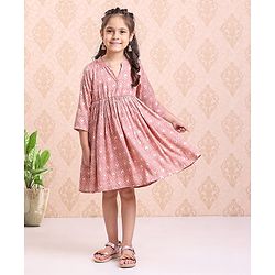Babyhug Full Sleeves Printed Ethnic Dress - Peach
