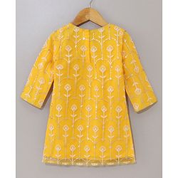 Babyhug Three Fourth Sleeves Embroidered Kurti Palazzo & Dupatta Set with Sequins - Yellow White