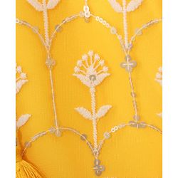 Babyhug Three Fourth Sleeves Embroidered Kurti Palazzo & Dupatta Set with Sequins - Yellow White