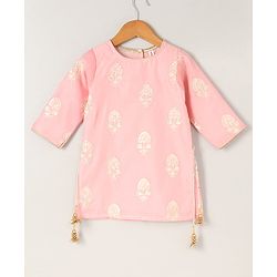 Babyhug Three Fourth Sleeves Embroidered Kurti Palazzo & Dupatta Set with Sequins - Pink