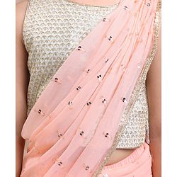 Babyhug Silk Sleeveles Sequenced Choli with Ready to Wear Saree- Peach)
