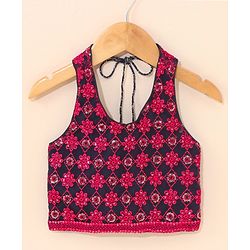 Babyhug Woven Sleeveless Choli & Lehnga with Dupatta Floral Embroidered - Navy