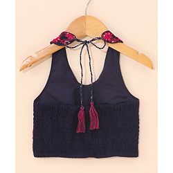 Babyhug Woven Sleeveless Choli & Lehnga with Dupatta Floral Embroidered - Navy