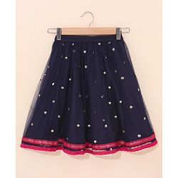 Babyhug Woven Sleeveless Choli & Lehnga with Dupatta Floral Embroidered - Navy