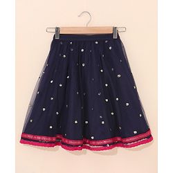 Babyhug Woven Sleeveless Choli & Lehnga with Dupatta Floral Embroidered - Navy