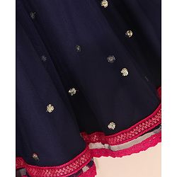 Babyhug Woven Sleeveless Choli & Lehnga with Dupatta Floral Embroidered - Navy