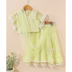 Babyhug Half Sleeves Choli Lehenga And Dupatta Ethnic Printed - Lime Green