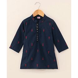 Babyhug Handloom Full Sleeves Kurta and Pyjama Set Ethnic Print - Navy