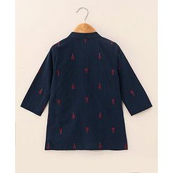 Babyhug Handloom Full Sleeves Kurta and Pyjama Set Ethnic Print - Navy