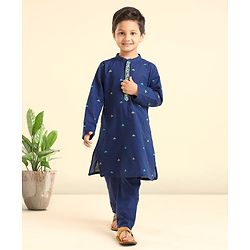 Babyhug Full Sleeves Kurta and Pyjama Set Pyramid Print - Navy