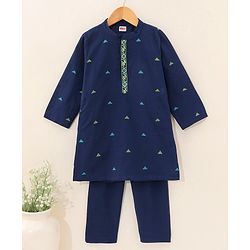 Babyhug Full Sleeves Kurta and Pyjama Set Pyramid Print - Navy