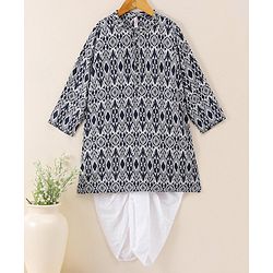 Babyhug Full Sleeves Kurta and Dhoti Set Block Print - Navy main image 1
