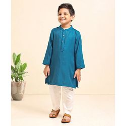 Babyhug Full Sleeves Woven Kurta & Pyjama Set Printed- Rama Green