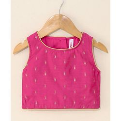 Babyhug Sleeveless Choli & Tie Dye Lehenga With Dupatta Zari Detailing - Fuchsia White