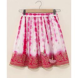 Babyhug Sleeveless Choli & Tie Dye Lehenga With Dupatta Zari Detailing - Fuchsia White
