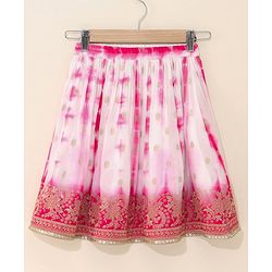 Babyhug Sleeveless Choli & Tie Dye Lehenga With Dupatta Zari Detailing - Fuchsia White