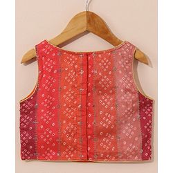 Babyhug Sleeveless Bandhani Choli & Lehenga With Dupatta Zari Detailing - Red Pink