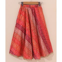 Babyhug Sleeveless Bandhani Choli & Lehenga With Dupatta Zari Detailing - Red Pink