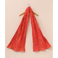 Babyhug Sleeveless Bandhani Choli & Lehenga With Dupatta Zari Detailing - Red Pink