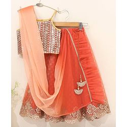 Babyhug Singlet Choli & Lehenga & Dupatta Mirror Detailing - Orange