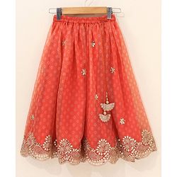 Babyhug Singlet Choli & Lehenga & Dupatta Mirror Detailing - Orange