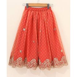 Babyhug Singlet Choli & Lehenga & Dupatta Mirror Detailing - Orange