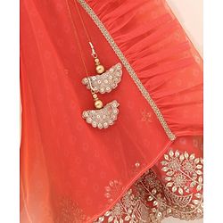 Babyhug Singlet Choli & Lehenga & Dupatta Mirror Detailing - Orange