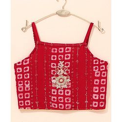Babyhug Girls Singlet Bandhani Print Choli with Lehenga and Dupatta with Sequence All Over Sequence Detailing- Red