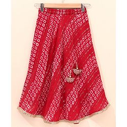 Babyhug Girls Singlet Bandhani Print Choli with Lehenga and Dupatta with Sequence All Over Sequence Detailing- Red