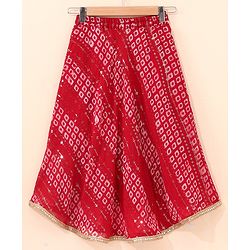 Babyhug Girls Singlet Bandhani Print Choli with Lehenga and Dupatta with Sequence All Over Sequence Detailing- Red