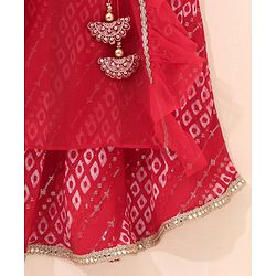 Babyhug Girls Singlet Bandhani Print Choli with Lehenga and Dupatta with Sequence All Over Sequence Detailing- Red