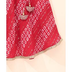 Babyhug Girls Singlet Bandhani Print Choli with Lehenga and Dupatta with Sequence All Over Sequence Detailing- Red