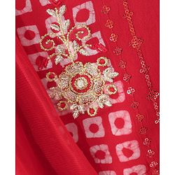Babyhug Girls Singlet Bandhani Print Choli with Lehenga and Dupatta with Sequence All Over Sequence Detailing- Red
