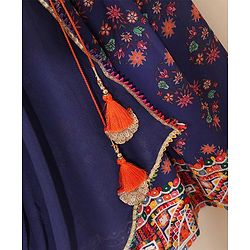 Babyhug Sleeveless Choli & Lehenga Set with Dupatta Floral Print & Sequin Embroidered Border Designs - Blue