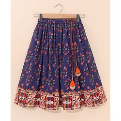 Babyhug Sleeveless Choli & Lehenga Set with Dupatta Floral Print & Sequin Embroidered Border Designs - Blue