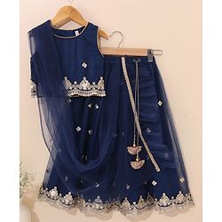 Babyhug Sleeveless Choli Lehenga With Dupatta Embroidered - Blue