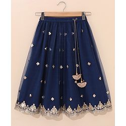 Babyhug Sleeveless Choli Lehenga With Dupatta Embroidered - Blue