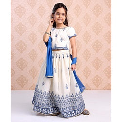 Babyhug Half Sleeves Choli & Lehenga Set with Dupatta Embroidered Thread Work & Sequin Designs - Off White