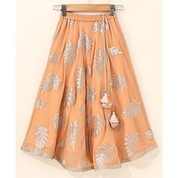 Babyhug Sleeveless Choli & Lehenga Set with Dupatta Zari Work & Golden Border Embroidered- Coral