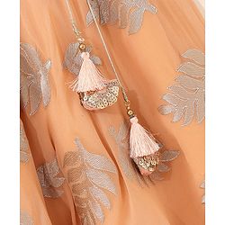 Babyhug Sleeveless Choli & Lehenga Set with Dupatta Zari Work & Golden Border Embroidered- Coral