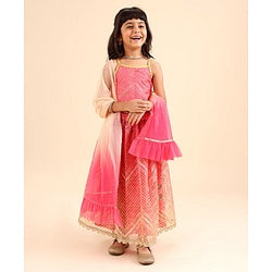 Babyhug Singlet Choli & Lehenga & Dupatta Zari Detailing - Orange Pink