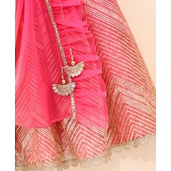Babyhug Singlet Choli & Lehenga & Dupatta Zari Detailing - Orange Pink