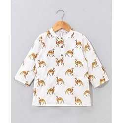 Babyhug Cotton Woven Full Sleeves Kurta & Pyjama Set Camel Print - Off White