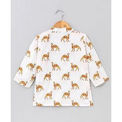 Babyhug Cotton Woven Full Sleeves Kurta & Pyjama Set Camel Print - Off White